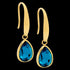 ELLANI STAINLESS STEEL GOLD IP DEEP BLUE GLASS TEARDROP DANGLE HOOK EARRINGS