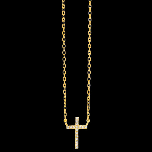 ELLANI STERLING SILVER GOLD MINI PAVE CROSS NECKLACE