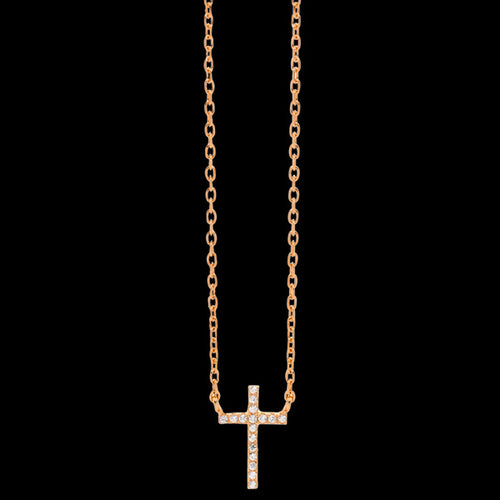 ELLANI STERLING SILVER ROSE GOLD MINI PAVE CROSS NECKLACE