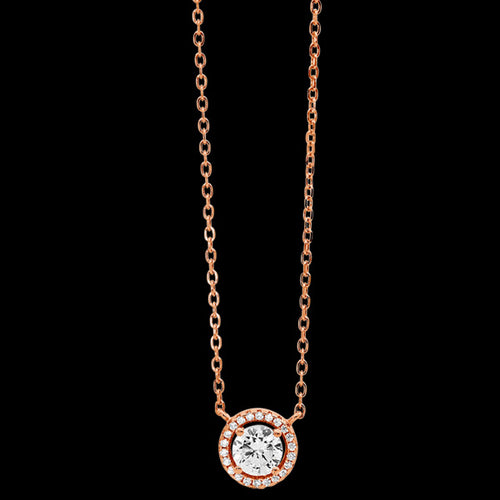 ELLANI STERLING SILVER ROSE GOLD 6MM SOLITAIRE HALO NECKLACE