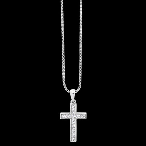 ELLANI STERLING SILVER CZ PAVE CROSS NECKLACE