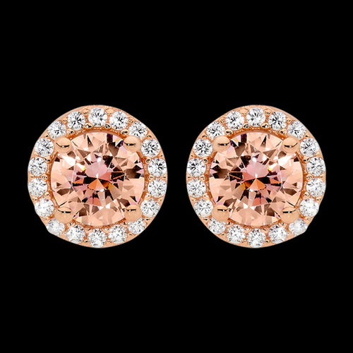 ELLANI STERLING SILVER ROSE GOLD MORGANITE CZ SOLITAIRE SURROUND DROP EARRINGS