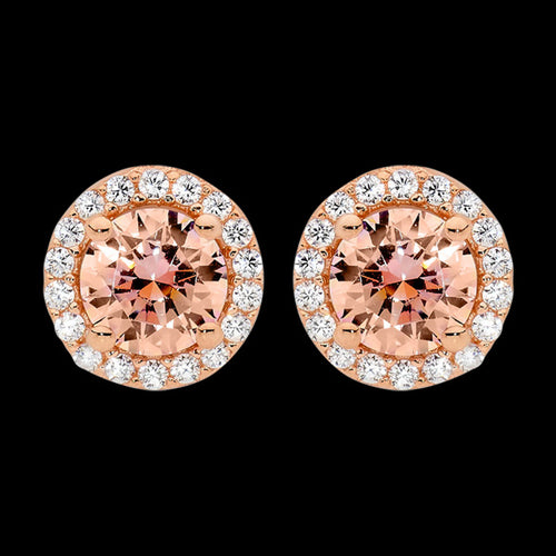 ELLANI STERLING SILVER ROSE GOLD MORGANITE CZ SOLITAIRE SURROUND DROP EARRINGS