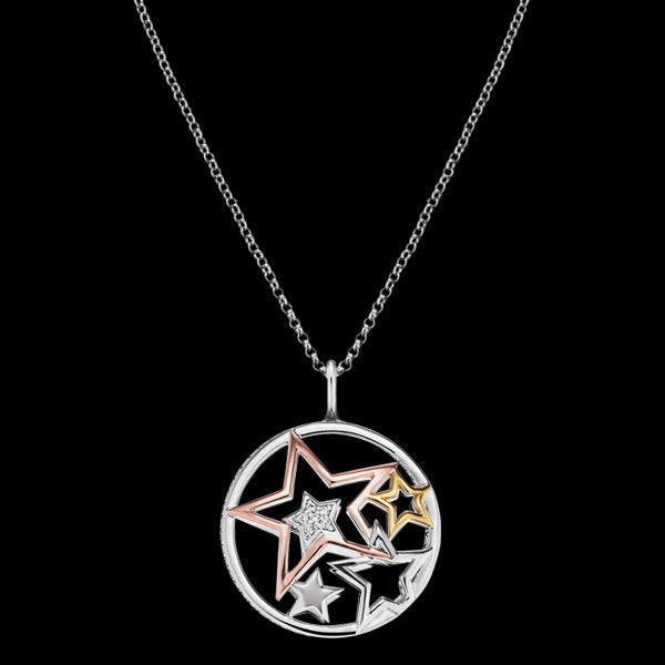 ENGELSRUFER TRICOLOUR CZ CIRCLE OF STARS NECKLACE