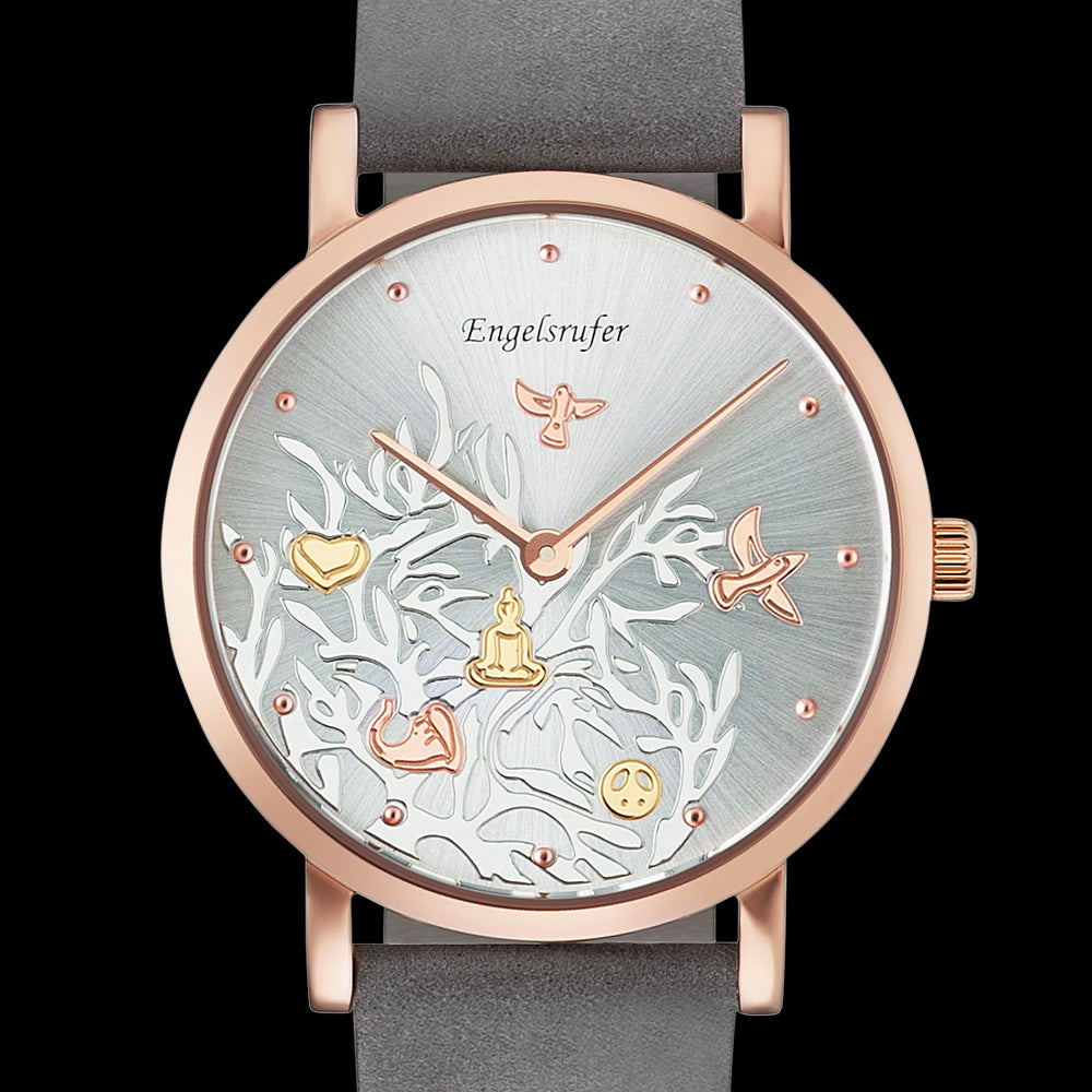 ENGELSRUFER TREE OF LIFE DIAL ROSE GOLD LEATHER WATCH - DIAL CLOSE-UP