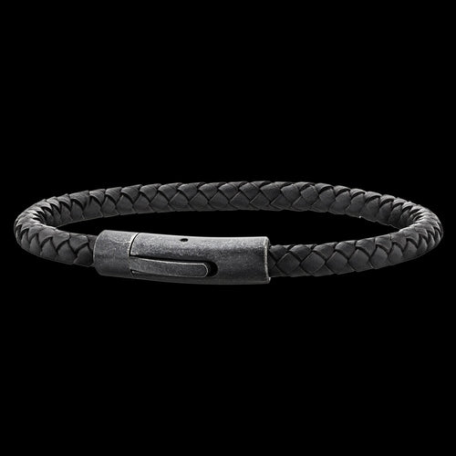 SAVE BRAVE MEN’S LEVON CHARCOAL LEATHER BRACELET - TOP VIEW