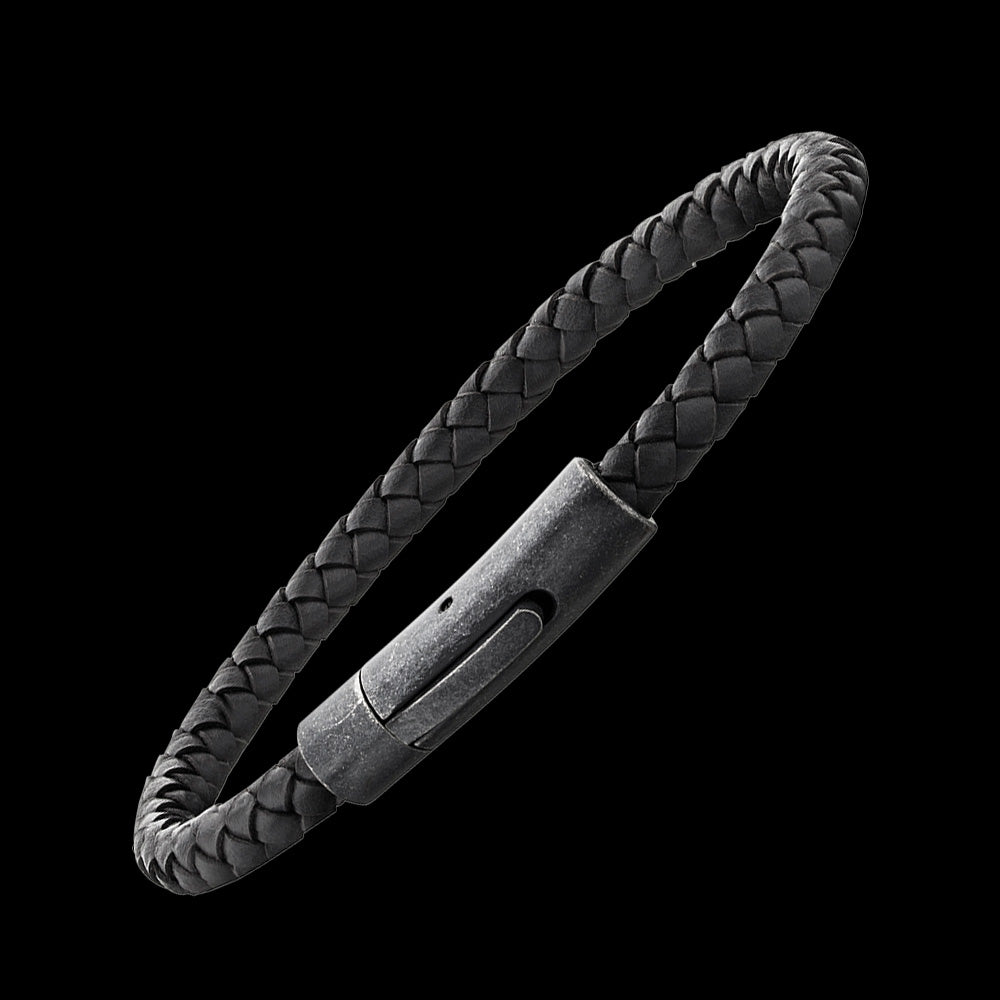 SAVE BRAVE MEN’S LEVON CHARCOAL LEATHER BRACELET