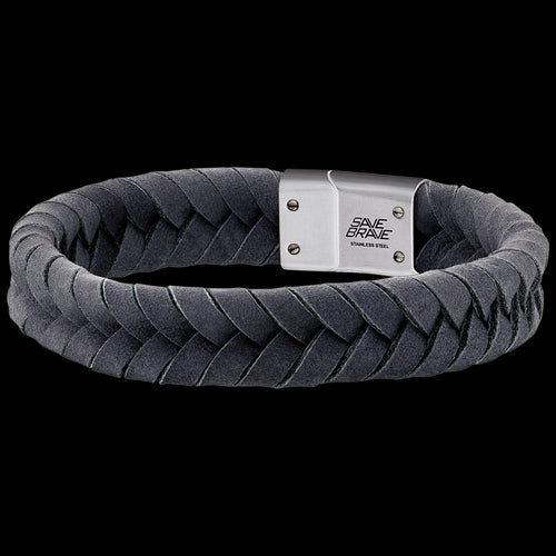 GREY LEATHER PLATTED MEN'S BRACELET | SAVE BRAVE AUSTRALIA