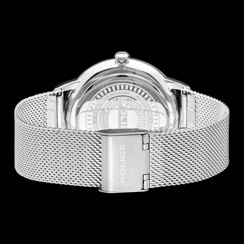 POLICE MEN’S NORMAN BLUE DIAL SILVER MESH WATCH - BACK VIEW