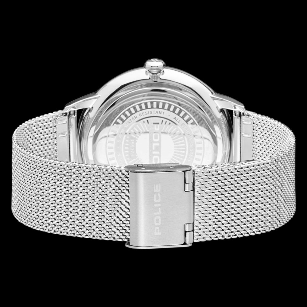POLICE MEN’S NORMAN GREY DIAL SILVER MESH WATCH - BACK VIEW
