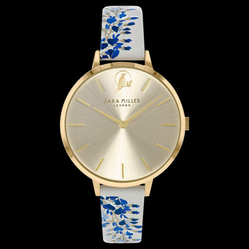 SARA MILLER WISTERIA 34MM SUNRAY DIAL GOLD PATTERN LEATHER WATCH