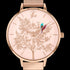 SARA MILLER CHELSEA LOVEBIRDS 38MM SOFT PINK DIAL ROSE GOLD MESH WATCH - DIAL CLOSE-UP