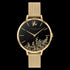 SARA MILLER CHELSEA LEAF 34MM BLACK  DIAL GOLD MESH WATCH