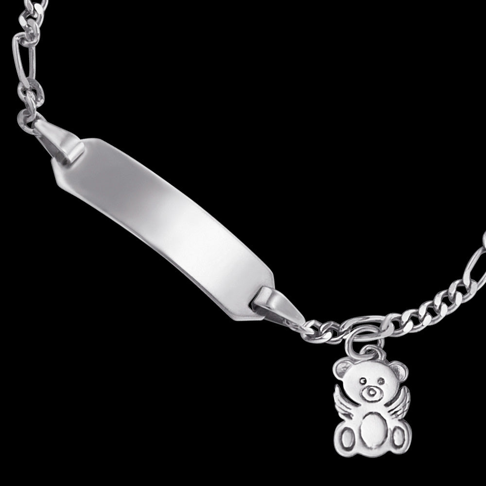 HERZENGEL CHILDREN'S SILVER TEDDY BEAR ANGEL WINGS ID BRACELET - CLOSE-UP