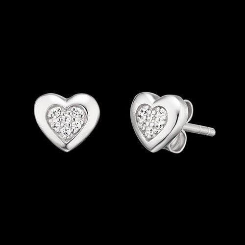 HERZENGEL CHILDREN'S SILVER HEART PAVE CZ STUD EARRINGS