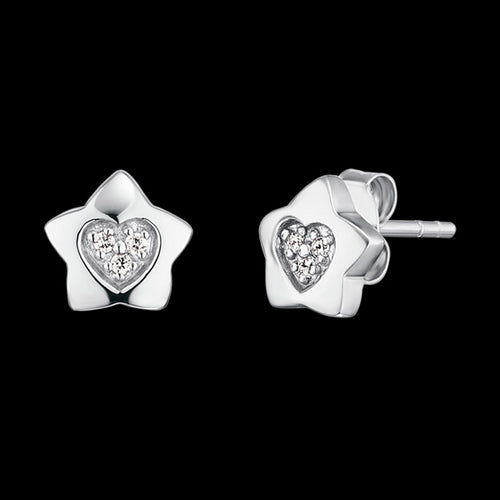 HERZENGEL CHILDREN'S SILVER STAR HEART PAVE CZ STUD EARRINGS