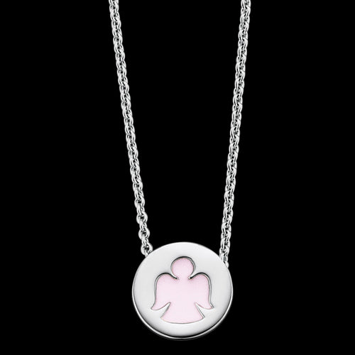 HERZENGEL CHILDREN'S SILVER PINK ANGEL DISC NECKLACE