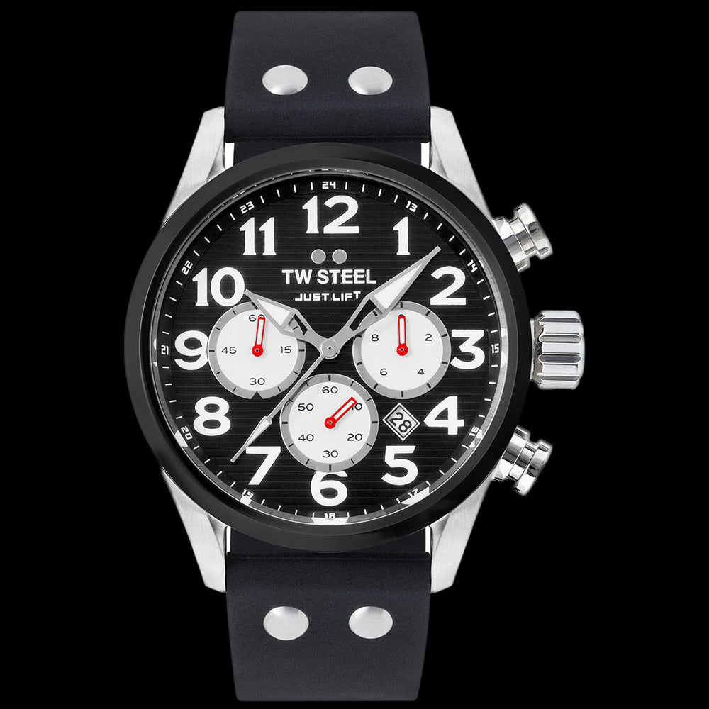 TW STEEL SIMEON PANDA BLACK DIAL 48MM VOLANTE LEATHER LIMITED EDITION WATCH TW985 - FRONT VIEW