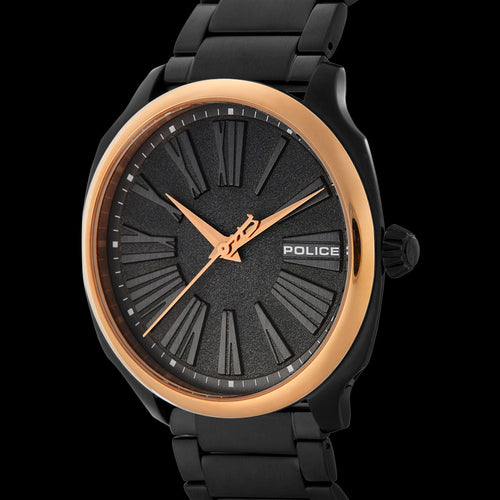 POLICE MEN'S BAXLEY BLACK & ROSE GOLD WATCH - TILT VIEW