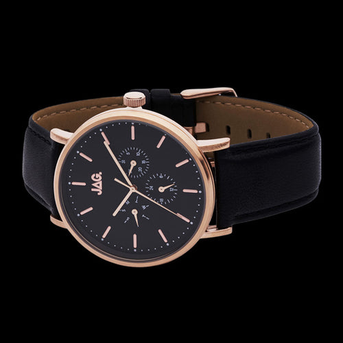 JAG MEN'S COOPER ROSE GOLD & BLACK LEATHER WATCH - SIDE VIEW