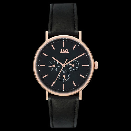 JAG MEN'S COOPER ROSE GOLD & BLACK LEATHER WATCH