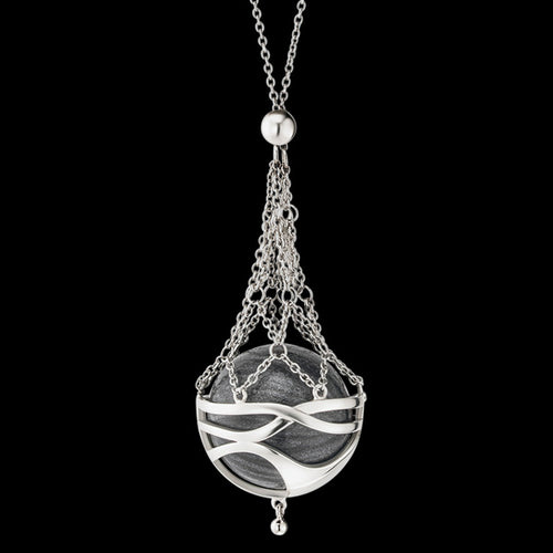 ENGELSRUFER SILVER PARADISE BASKET GREY PEARL MEDIUM 80CM SOUNDBALL NECKLACE