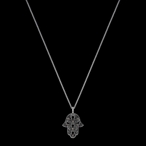ENGELSRUFER SILVER MARCASITE LITTLE HAND OF FATIMA NECKLACE