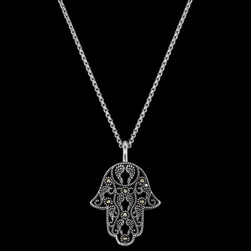ENGELSRUFER SILVER MARCASITE LITTLE HAND OF FATIMA NECKLACE