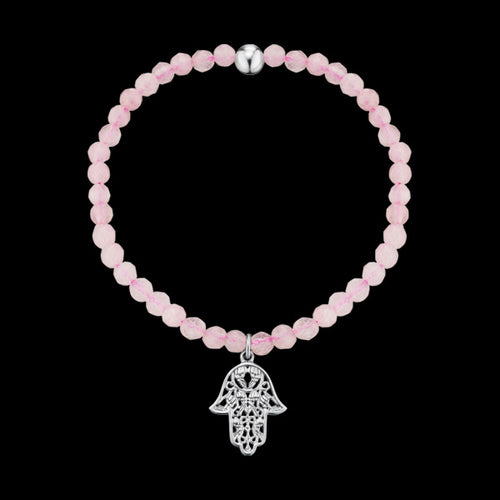 ENGELSRUFER SILVER HAND OF FATIMA ROSE QUARTZ BRACELET