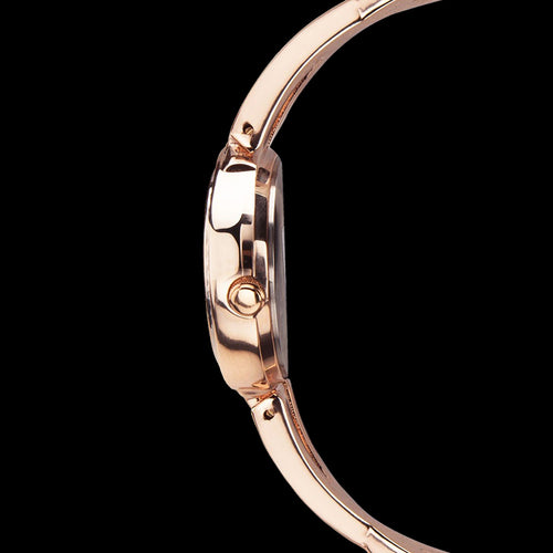 SEKONDA LADIES ROSE GOLD CROSSOVER CZ BEZEL WATCH - SIDE VIEW