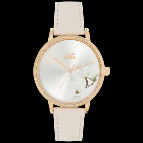 JAG LADIES MIA SILVER DIAL GOLD CREAM LEATHER WATCH