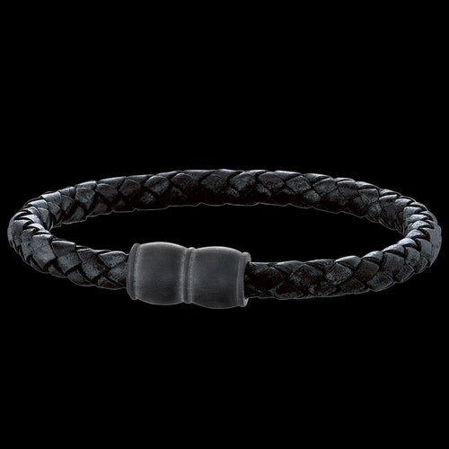 SAVE BRAVE MEN'S AARON CARBON CLASP BLACK LEATHER BRACELET - VIEW 2