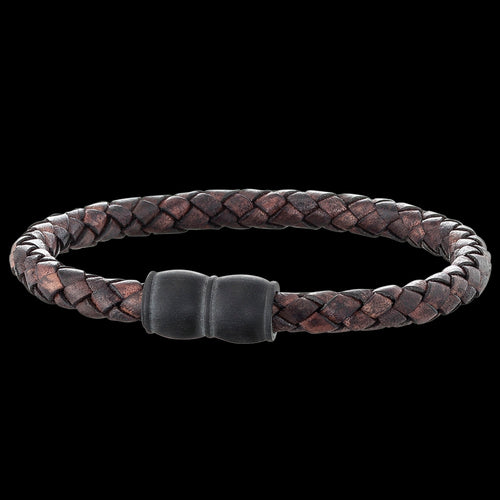 SAVE BRAVE MEN'S AARON CARBON CLASP BROWN LEATHER BRACELET - VIEW 2