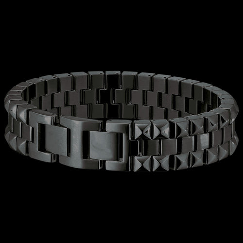 SAVE BRAVE MEN'S STEVEN BLACK IP STAINLESS STEEL PYRAMID BRACELET