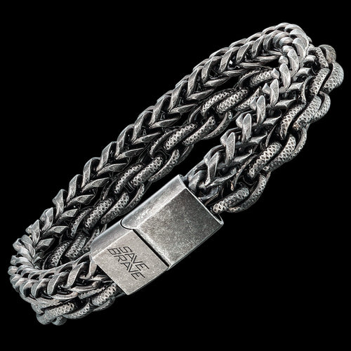 SAVE BRAVE MEN'S JUSTIN GUNMETAL STAINLESS STEEL BRACELET - TILT VIEW