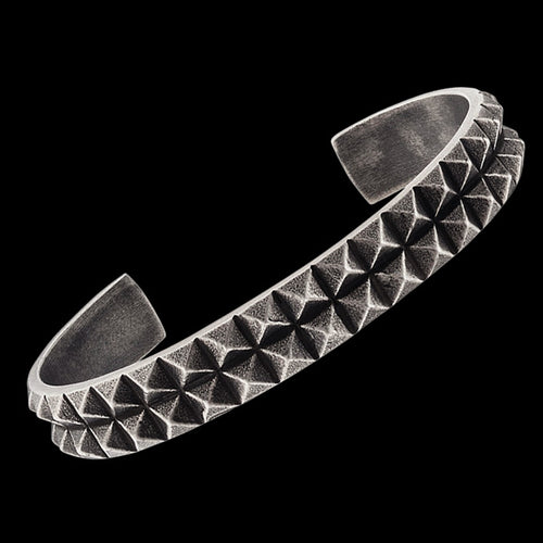 SAVE BRAVE MEN'S PHILLIP PYRAMID GUNMETAL STAINLESS STEEL CUFF BRACELET