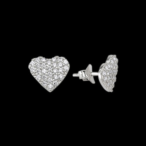 LUXXURY STERLING SILVER HEART PAVE CZ EARRINGS