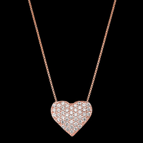 LUXXURY STERLING SILVER ROSE GOLD HEART PAVE CZ NECKLACE