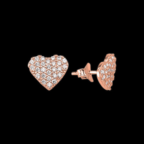 LUXXURY STERLING SILVER ROSE GOLD HEART PAVE CZ EARRINGS