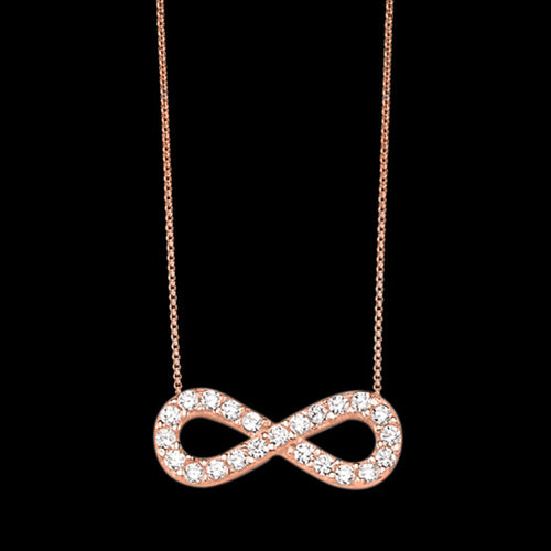 LUXXURY STERLING SILVER ROSE GOLD INFINITY PAVE CZ NECKLACE
