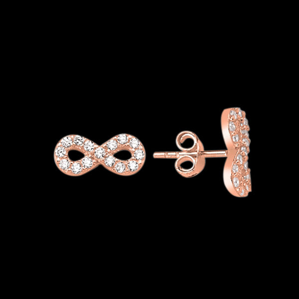 LUXXURY STERLING SILVER ROSE GOLD INFINITY PAVE CZ EARRINGS