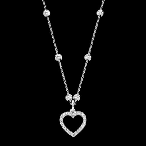 LUXXURY STERLING SILVER HEART PAVE CZ BEAD NECKLACE