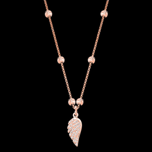 LUXXURY STERLING SILVER ROSE GOLD WING PAVE CZ BEAD NECKLACE