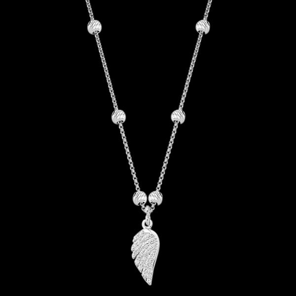 LUXXURY STERLING SILVER WING PAVE CZ BEAD NECKLACE