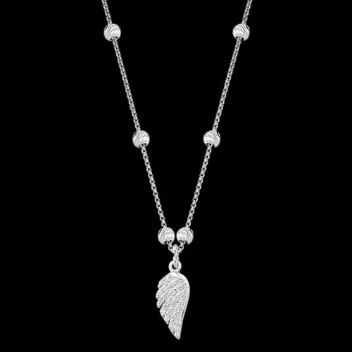 LUXXURY STERLING SILVER WING PAVE CZ BEAD NECKLACE