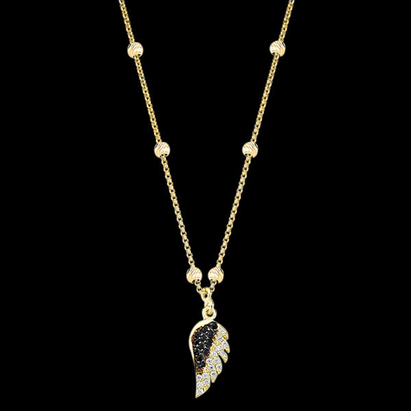 LUXXURY STERLING SILVER GOLD WING PAVE CZ BEAD NECKLACE