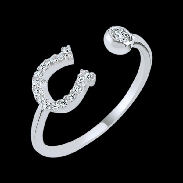 LUXXURY STERLING SILVER HORSESHOE PAVE CZ ADJUSTABLE RING