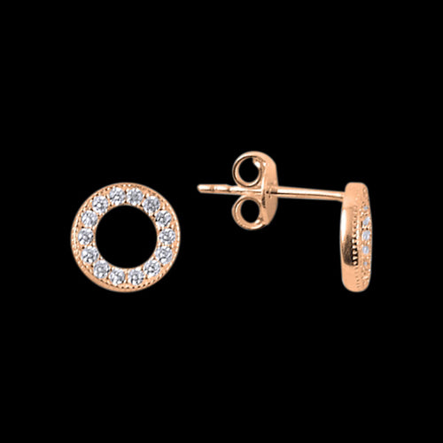 LUXXURY STERLING SILVER ROSE GOLD OPEN CIRCLE PAVE CZ EARRINGS