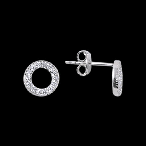 LUXXURY STERLING SILVER OPEN CIRCLE PAVE CZ EARRINGS