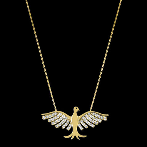 LUXXURY STERLING SILVER GOLD RISING PHOENIX BIRD PAVE CZ NECKLACE